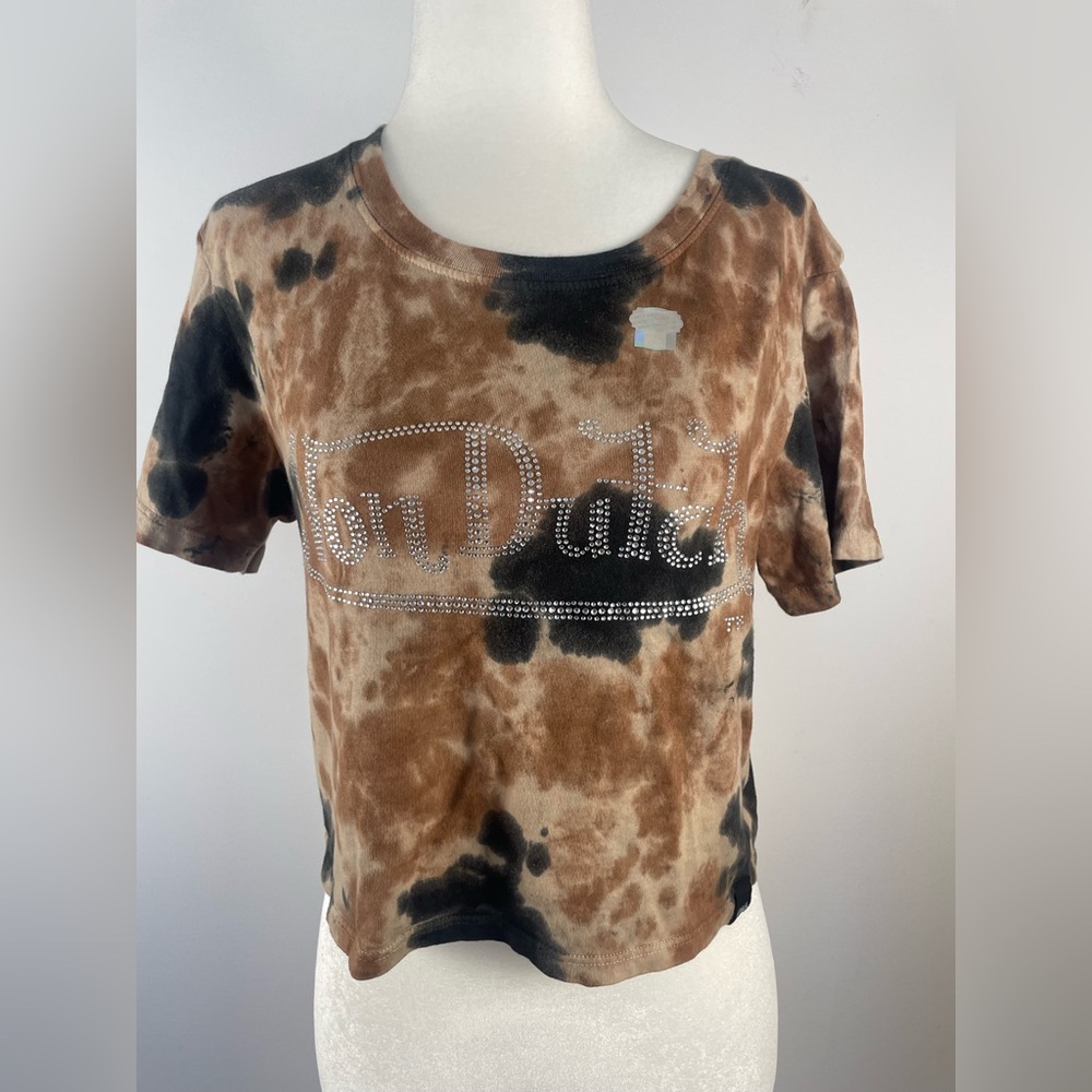 Von Dutch Camo Tie-Dye Stone Crop Tee Size Large NWT